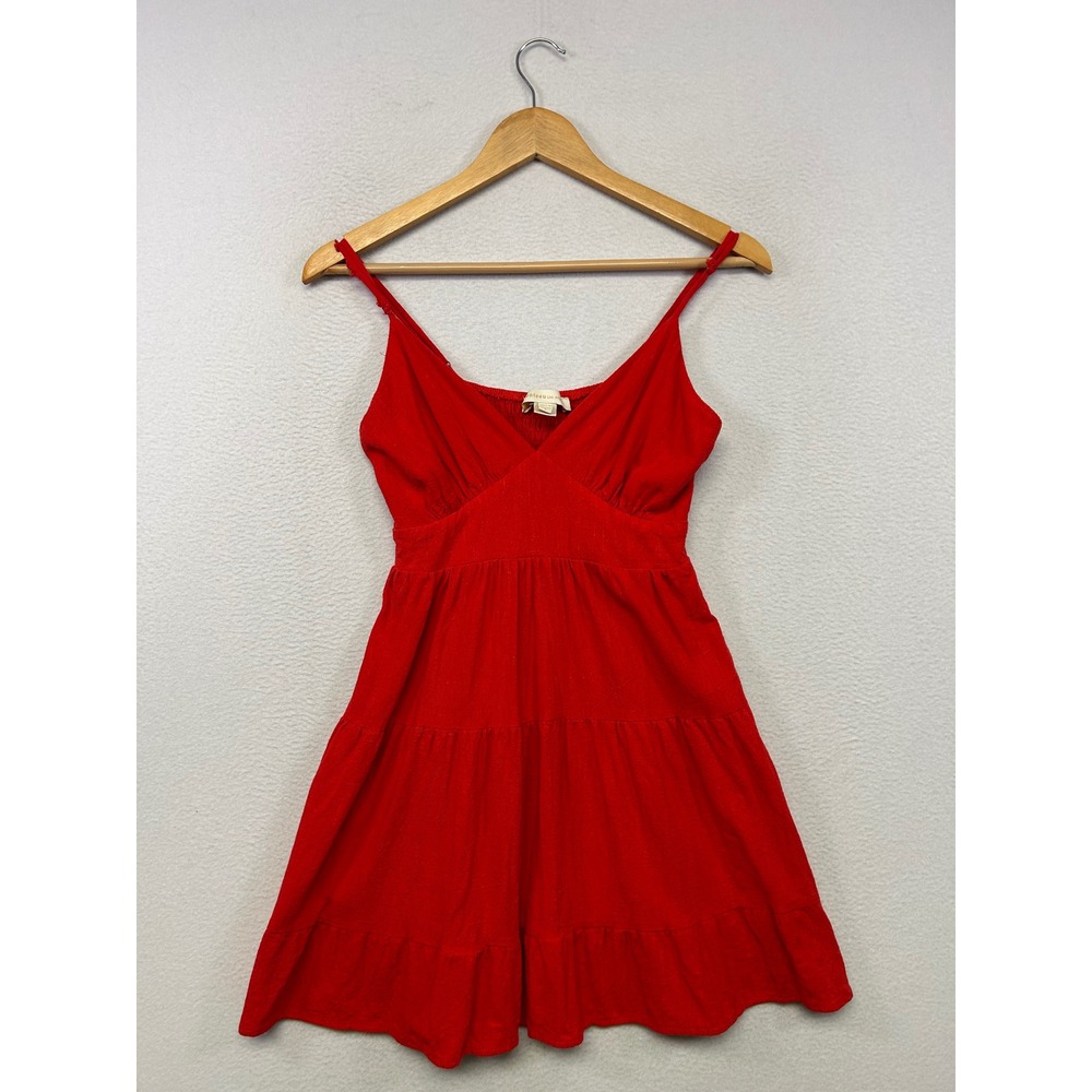 Boho Cottagecore Altar'd State Womens Small Red Tiered Linen Blend Mini Dress